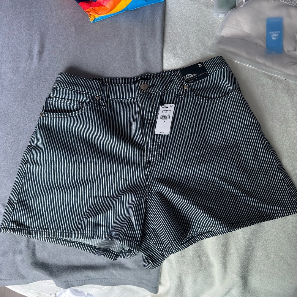 Express Black and White Jean Shorts Relaxed Fit
